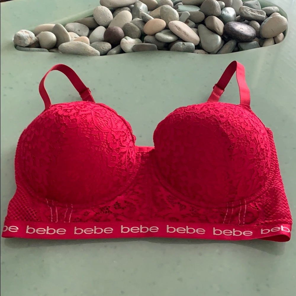 bebe deep pink lace and mesh bra